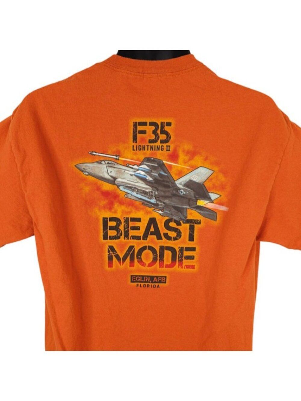 F35 Lighting II Fighter Jet T Shirt Mens Size Large Orange Air Force Museum